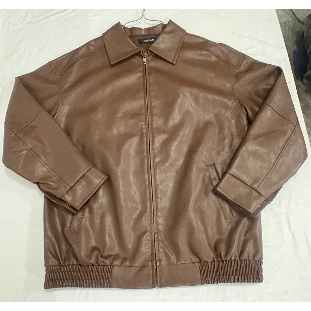 Automet Brown Faux Leather Bomber Jacket Full Zip Coat EZau20B Size Small